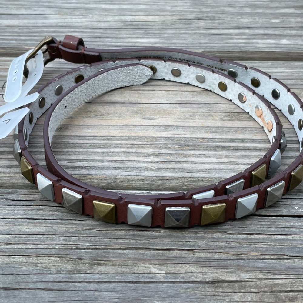 LODIS Women Belt Brown Leather Studded Skinny Belt - Picture 7 of 11